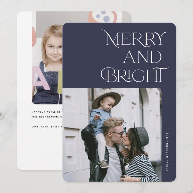 Modern Merry and Bright Christmas Holiday Photos (Front/Back)