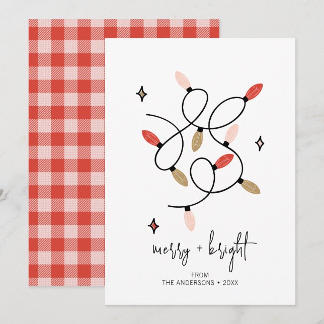 Modern Merry and Bright Christmas Lights Holiday Card (Front/Back)