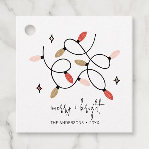 Modern Merry and Bright Christmas Lights Holiday Favor Tags