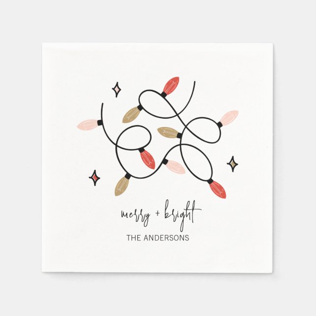 Modern Merry and Bright Christmas Lights Holiday  Napkins (Front)