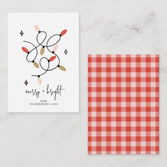 Modern Merry and  Bright Christmas Lights Holiday Note Card (Front/Back)