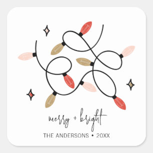 Modern Merry and Bright Christmas Lights Holiday Square Sticker