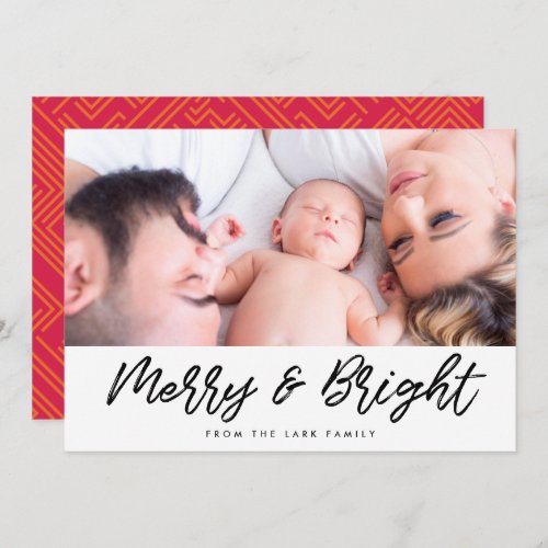 Modern Merry and Bright Christmas photo card