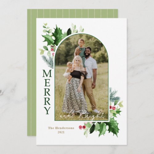Modern Merry and Bright Christmas Photo Card