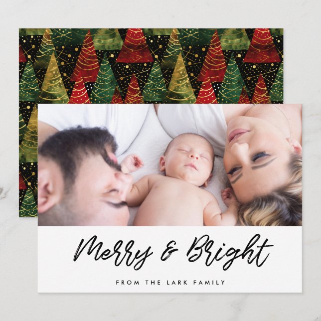 Modern Merry and Bright Christmas Photo Holiday Card (Front/Back)