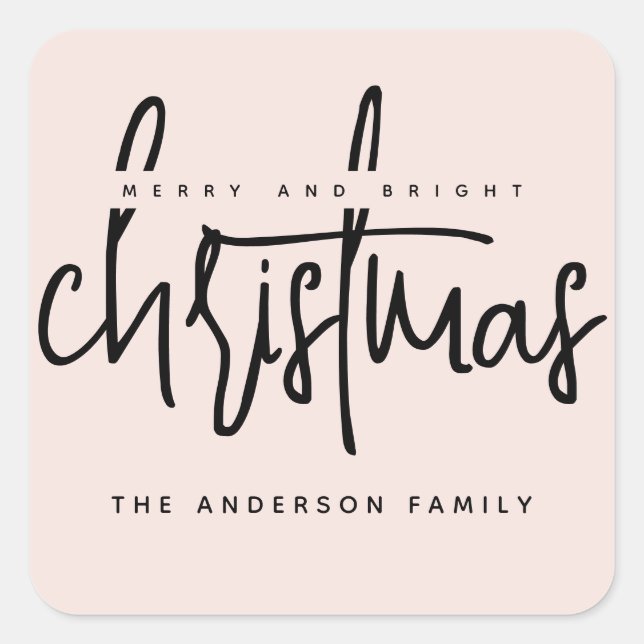 Modern Merry and Bright Christmas simple script Square Sticker (Front)