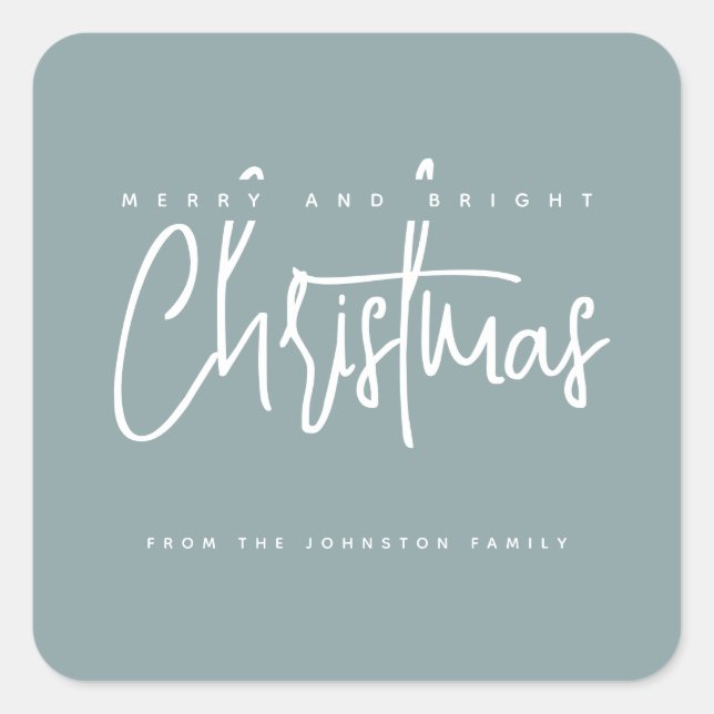 Modern Merry and Bright Christmas simple script Square Sticker (Front)