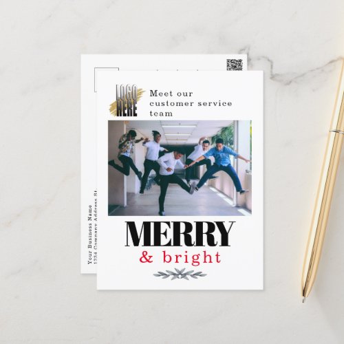 Modern Merry and Bright Company Photo Christmas  Postcard