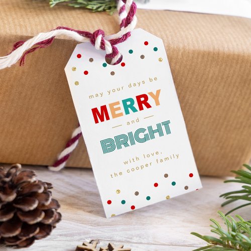 Modern Merry and Bright Confetti Dots Christmas Gift Tags