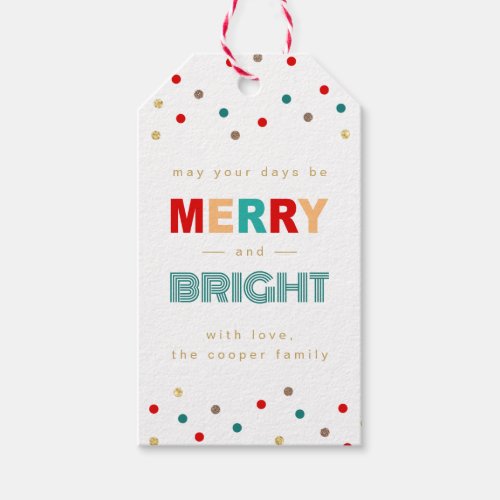 Modern Merry and Bright Confetti Dots Christmas Gift Tags