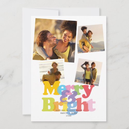 Modern Merry And Bright Couples 4 Photo Collage Holiday Card