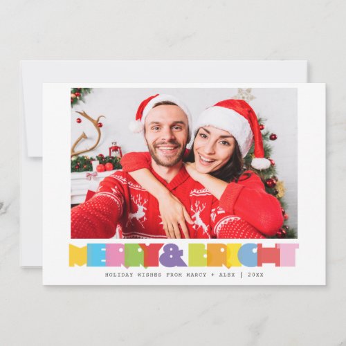Modern Merry And Bright Couples Photo Christmas Holiday Card