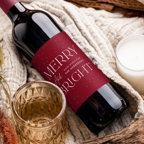 Modern Merry and Bright Cranberry Holiday Wine Label