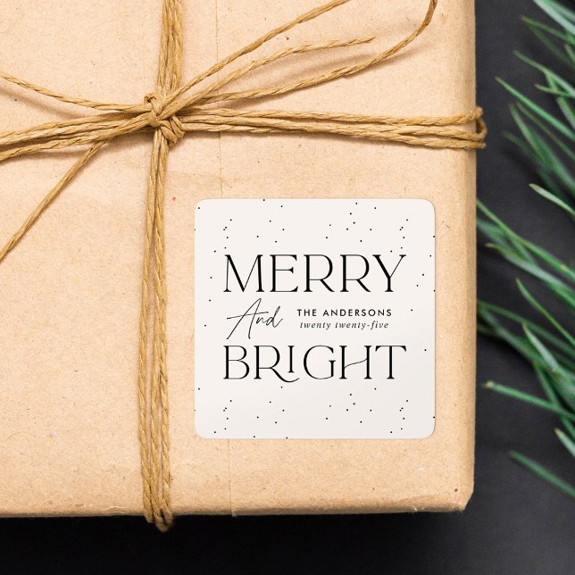 Modern Merry and Bright Cream Holiday Square Sticker (Creator Uploaded)