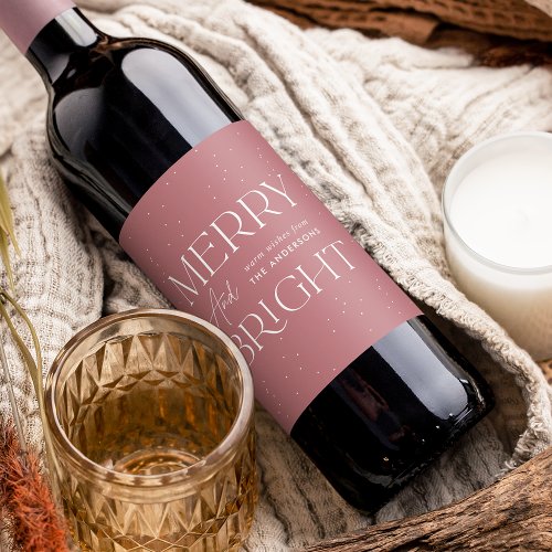 Modern Merry and Bright Dusty Rose Holiday Wine Label