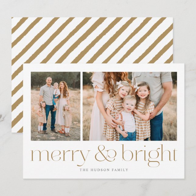 Modern Merry and Bright Gold Minimal Holiday Card (Front/Back)