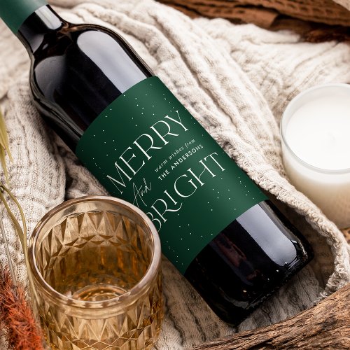Modern Merry and Bright Green Holiday Wine Label