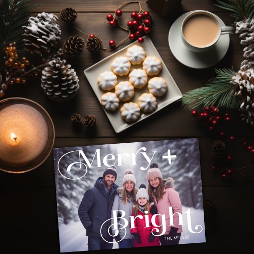 Modern Merry And Bright Minimal 1 Photo Colorful Holiday Card