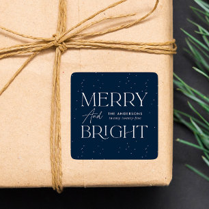 Modern Merry and Bright Navy Holiday Square Sticker