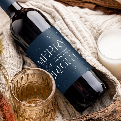 Modern Merry and Bright Navy Holiday Wine Label