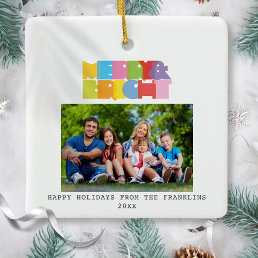 Modern Merry And Bright Rainbow Colors Photo Ceramic Ornament