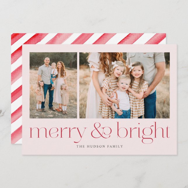 Modern Merry and Bright Red Minimal Holiday Card (Front/Back)