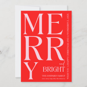 Modern Merry and Bright Red Pink 2025 Christmas  Holiday Card