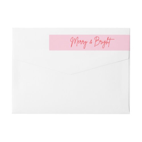 Modern Merry and Bright Red Pink Christmas  Wrap Around Label