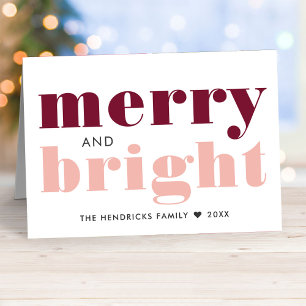 Modern Merry and Bright Rose Gold Christmas Card