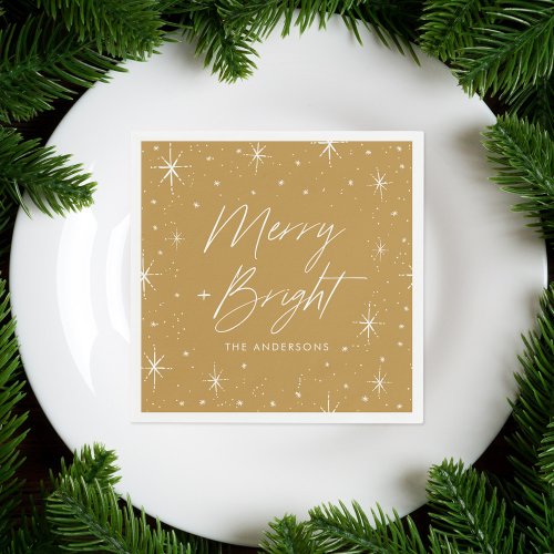 Modern Merry and Bright Script Gold Holiday Napkins