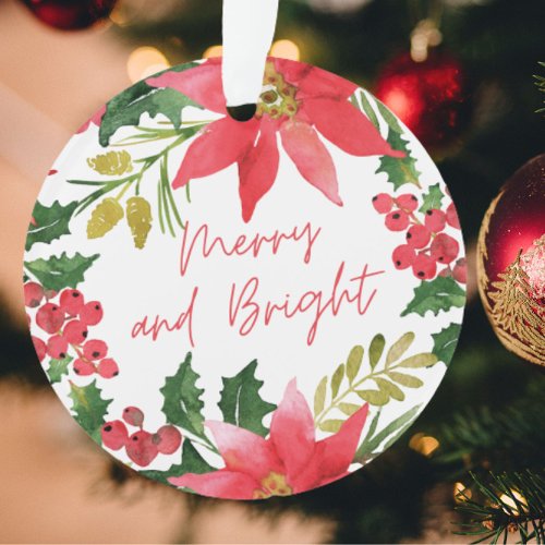 Modern Merry and Bright Script Round Ornament