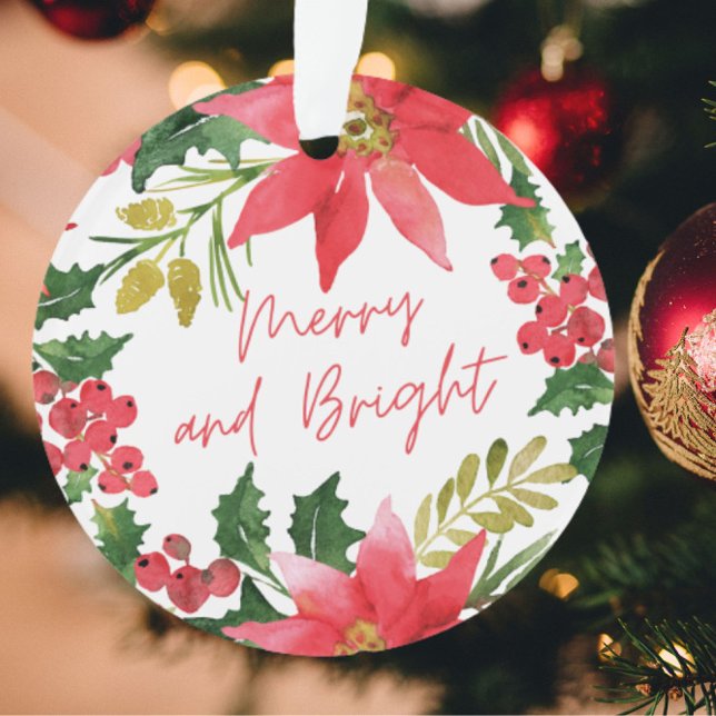 Modern Merry and Bright Script Round Ornament (Creator Uploaded)