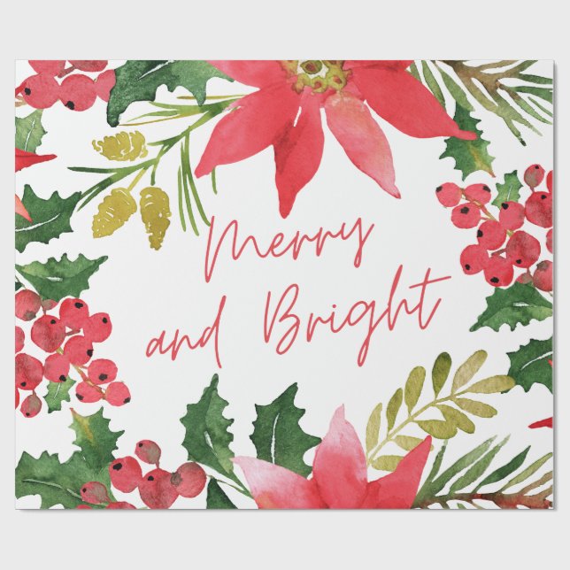 Modern Merry and Bright Script Wrapping Paper (Flat)
