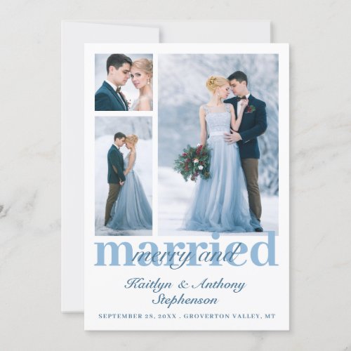 Modern Merry and Married 3 Photo Wedding Holiday Card