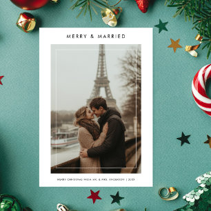 Modern Merry and Married Christmas Photo Holiday Card