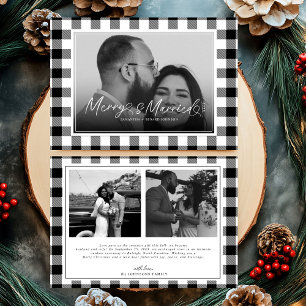 Modern Merry and Married Newlywed Plaid Christmas Holiday Card