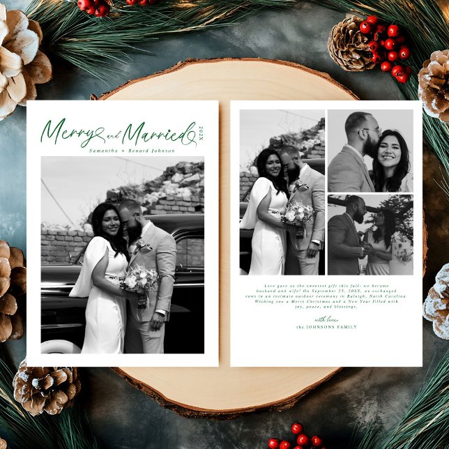 Modern Merry and Married Newlywed Script Christmas Holiday Card (Creator Uploaded)
