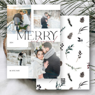 Modern Merry and Married Newlyweds 4 Photo Holiday Card