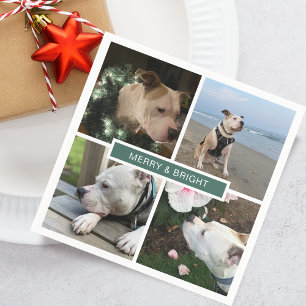 Modern Merry & Bright 4 Photos Grid Paper Napkins