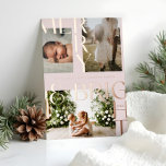 Modern Merry & Bright Bold Typography 3 Photo Pink Foil Holiday Card<br><div class="desc">Send your holiday cheer to your family and friends with our modern and elegant merry & bright rose gold foil holiday card. Design features 'Merry & Bright" designed in bold stylish design,  that uniquely frames a three photo layout to display your special family photos. Design by Moodthology Papery</div>