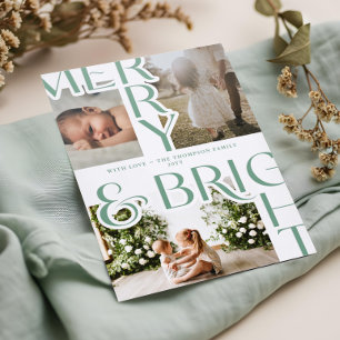 Modern Merry & Bright Bold Typography Christmas Letterpress Photo Cards