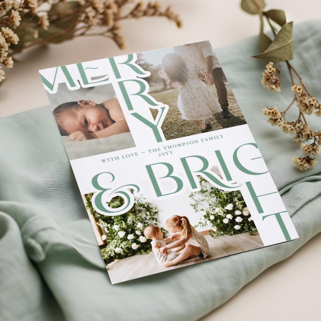 Modern Merry & Bright Bold Typography Christmas Letterpress Photo Cards (Modern Merry & Bright Bold Typography Christmas Letterpress Photo Cards)