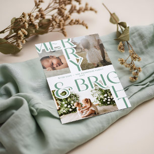 Modern Merry & Bright Bold Typography Christmas Letterpress Photo Cards