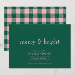 Modern Merry & Bright Christmas Green & Pink Invitation