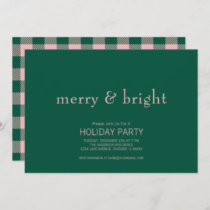 Modern Merry & Bright Christmas Green & Pink Invitation