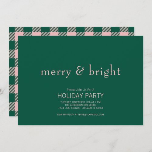Modern Merry  Bright Christmas Green  Pink  Invitation
