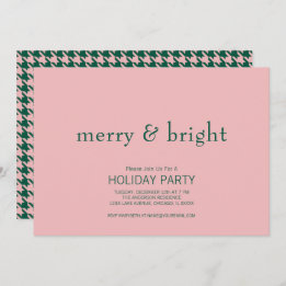 Modern Merry & Bright Christmas Green & Pink Invitation