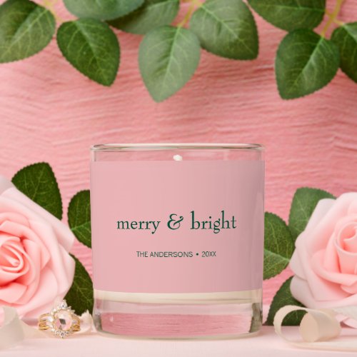 Modern Merry  Bright Christmas Green  Pink Scented Candle