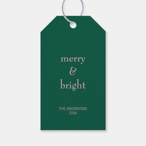 Modern Merry  Bright Christmas Holiday Green Pink Gift Tags