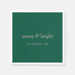 Modern Merry & Bright Christmas Holiday Green Pink Napkins